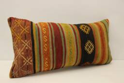Turkish Kilim Pillow Cover, Wool Lumbar Cushion, 12x24 Inches