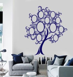 Wall Vinyl Decal Family Tree With Oval Picture Frames On Branches Genealogy Modern Home Decor - #1152Dz - thumbnail 1