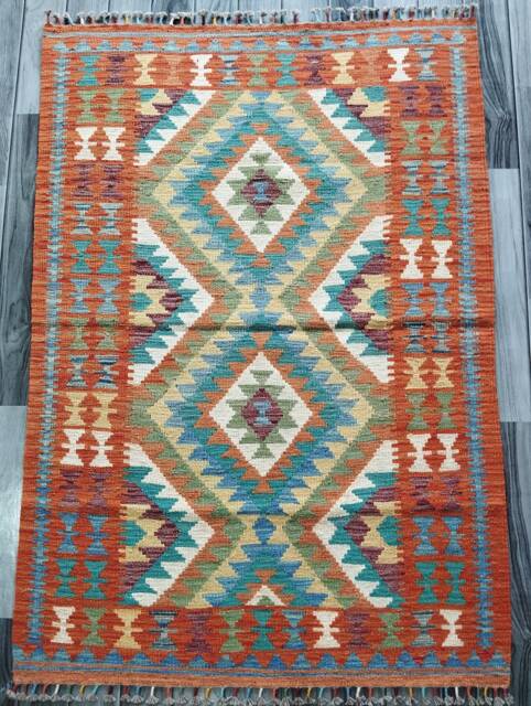 Classic Kilim Rug, Handmade Artisan Afghan Turkish Navajo Geometric Wool Rug 137x96 cm - image 1