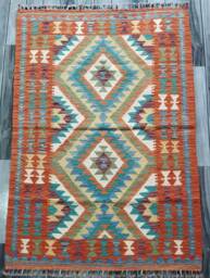Classic Kilim Rug, Handmade Artisan Afghan Turkish Navajo Geometric Wool Rug 137x96 cm - thumbnail 1
