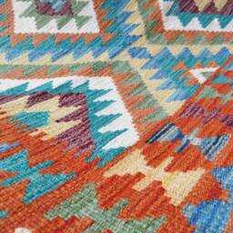 Classic Kilim Rug, Handmade Artisan Afghan Turkish Navajo Geometric Wool Rug 137x96 cm - thumbnail 3