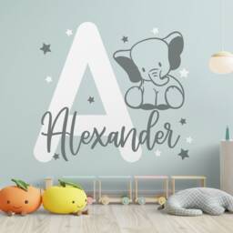 Elephant Boy Name Wall Decal Kids Personalized Vinyl Sticker Baby Room Decor - thumbnail 2