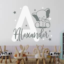 Elephant Boy Name Wall Decal Kids Personalized Vinyl Sticker Baby Room Decor - thumbnail 1