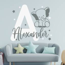 Elephant Boy Name Wall Decal Kids Personalized Vinyl Sticker Baby Room Decor - thumbnail 3