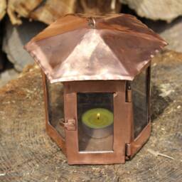 Handmade Copper Lantern - Hexagonal Candlelight For Rustic Indoor & Outdoor Decor - thumbnail 2