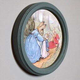 Beatrix Potter Round Wooden Framed Art Print Nursery Picture Wall Hanging Plaque Mrs Rabbit & Little Ones Illustration Duck Egg - thumbnail 2