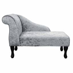 Handmade Mini Chaise Longue Shimmer Silver Metallic Crush Velvet, 41 - thumbnail 3