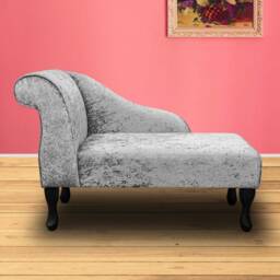 Handmade Mini Chaise Longue Shimmer Silver Metallic Crush Velvet, 41 - thumbnail 1