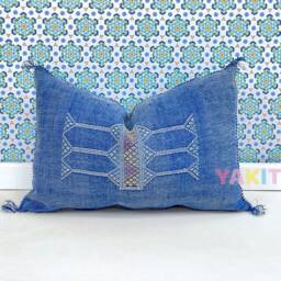Yakiti-Blue Square Moroccan Pillows, Aka Cactus Silk Pillow, Decorative Pillows, Sabra Pillows, Moroccan Decor Designer Cactus - thumbnail 3