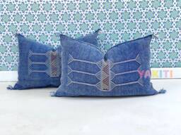 Yakiti-Blue Square Moroccan Pillows, Aka Cactus Silk Pillow, Decorative Pillows, Sabra Pillows, Moroccan Decor Designer Cactus - thumbnail 1