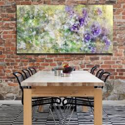 Green Purple Pastel Violet Pale Flowers Floral Splash Wide Canvas Print Abstract Picture Wall Art Panoramic Long Modern Home Free Delivery - thumbnail 3