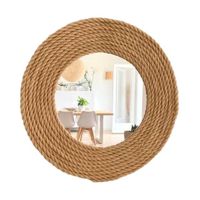 Jute Mirror, Rope Mediterranean Decoration, Natural Home Wall Mirror - Mirror Jute Cord - image 1