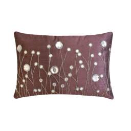 Decorative Oblong/Lumbar Rectangle Pillow Covers Accent Couch Sofa 12x16 Plum Silk Crystal Bead Embroidered - Bling - thumbnail 1