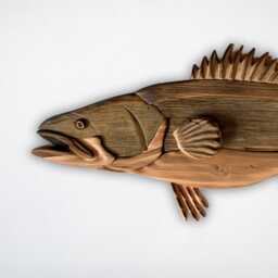 Handcrafted Wooden Murray Cod Sculpture - Reclaimed Wood Fish Art Eco-Friendly Wall Decor - thumbnail 3