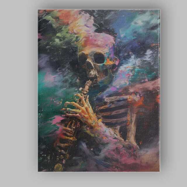 Abstract Skeleton Saxophone Musician Expressionist Painting Canvas Wall Art Print Decor Picture Ready To Hang - image 1