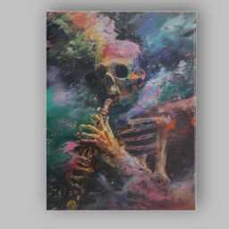 Abstract Skeleton Saxophone Musician Expressionist Painting Canvas Wall Art Print Decor Picture Ready To Hang - thumbnail 1