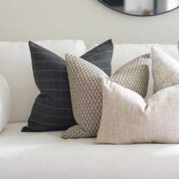 Gray Tan Pillows For Sofa, Livingroom Pillow Set Of 5, Floral & Plaid Designer Pillows, Neutral Couch Throw -- Sydney - thumbnail 2
