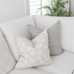 Gray Tan Pillows For Sofa, Livingroom Pillow Set Of 5, Floral & Plaid Designer Pillows, Neutral Couch Throw -- Sydney - thumbnail 3