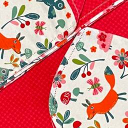 Fox Bird Mushroom Hemstitch Receiving Blanket & 2 Burp Cloths, Crochet, Woodland Flowers, Red Orange, Double Sided Flannel 40x40, Baby Gift - thumbnail 2