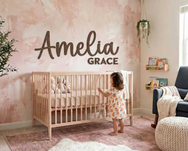 Custom Wood Nursery Name Sign Personalized Name, Custom Sign, Baby Name Sign, Art, Nursery Girl Wooden Decor - image 1