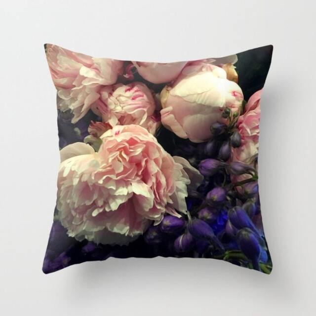 Velvet Pillow, Pink Peonies Throw Old Masters, Velvet Boho Cushion, Flowers, 18x18In Or 22x22In, Decorative Cushion, Bed Pillow - image 1
