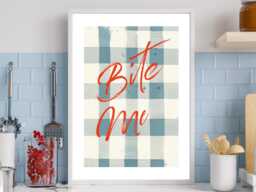 Bite Me - Wall Print Abstract Kitchen Quote Gingham Cafe Food Cheeky Gift Idea Bespoke Poster A5 A4 A3 Framed Or Unframed - thumbnail 1