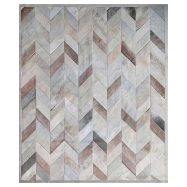 Taupe Chevron Cowhide Rug Genuine Leather Patchwork - image 1