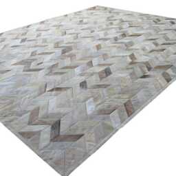 Taupe Chevron Cowhide Rug Genuine Leather Patchwork - thumbnail 2