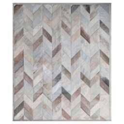 Taupe Chevron Cowhide Rug Genuine Leather Patchwork - thumbnail 1