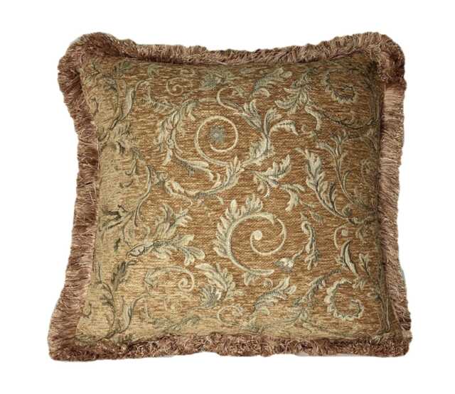 Large Gold Floral Pillows in Chenille With Fringe For Sofa Chair Or Couch Inserts Made Usa - image 1