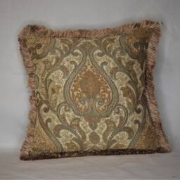 Large Gold Floral Pillows in Chenille With Fringe For Sofa Chair Or Couch Inserts Made Usa - thumbnail 2