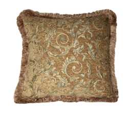 Large Gold Floral Pillows in Chenille With Fringe For Sofa Chair Or Couch Inserts Made Usa - thumbnail 1