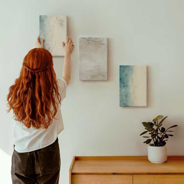 3 Piece Canvas Set - Subtle Watercolor Painterly Texture, Turquoise Wall Art Print, Natural Textures Hanging - image 1