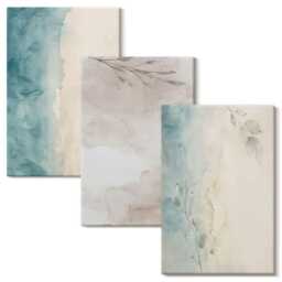 3 Piece Canvas Set - Subtle Watercolor Painterly Texture, Turquoise Wall Art Print, Natural Textures Hanging - thumbnail 2