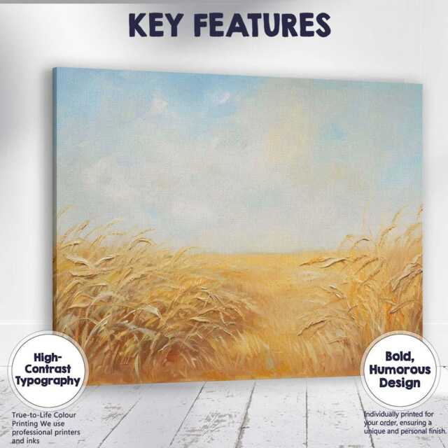 Minimalist Golden Barley Field Under Pale Blue Sky Canvas Wall Art Print Decor Picture Ready To Hang - image 1