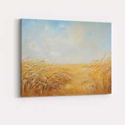 Minimalist Golden Barley Field Under Pale Blue Sky Canvas Wall Art Print Decor Picture Ready To Hang - thumbnail 4
