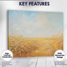 Minimalist Golden Barley Field Under Pale Blue Sky Canvas Wall Art Print Decor Picture Ready To Hang - thumbnail 1