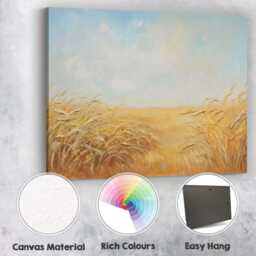 Minimalist Golden Barley Field Under Pale Blue Sky Canvas Wall Art Print Decor Picture Ready To Hang - thumbnail 2