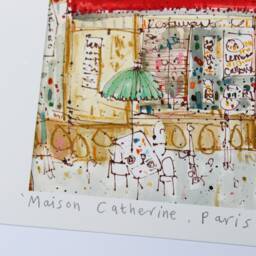 Paris Art Print, Signed Paris Print, Montmartre Paris, Pen Watercolor Painting, Maison Catherine, French Caf?? Image, Parisian Home Decor - thumbnail 3