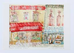 Paris Art Print, Signed Paris Print, Montmartre Paris, Pen Watercolor Painting, Maison Catherine, French Caf?? Image, Parisian Home Decor - thumbnail 1