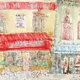 Paris Art Print, Signed Paris Print, Montmartre Paris, Pen Watercolor Painting, Maison Catherine, French Caf?? Image, Parisian Home Decor - thumbnail 2