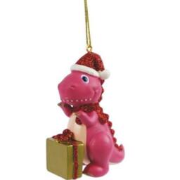 Personalised Cute Pink Dinosaur Christmas Tree Decoration With Name - Bauble Ornament - thumbnail 2
