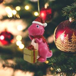 Personalised Cute Pink Dinosaur Christmas Tree Decoration With Name - Bauble Ornament