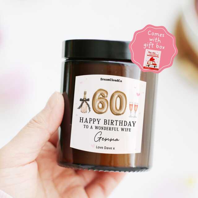 60Th Birthday Gift For Wife From Husband - Personalized Candle For Her Sixty Milestone Happy - image 1
