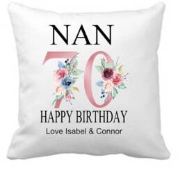 70Th Birthday Gift For Nan Personalized Floral Cushion - thumbnail 3
