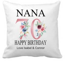 70Th Birthday Gift For Nan Personalized Floral Cushion - thumbnail 2