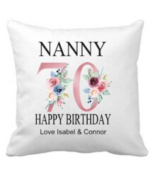 70Th Birthday Gift For Nan Personalized Floral Cushion - thumbnail 1
