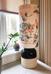 Herons in Flight Extra Tall Cylinder Lampshade Cotton, 50cm Height - thumbnail 1