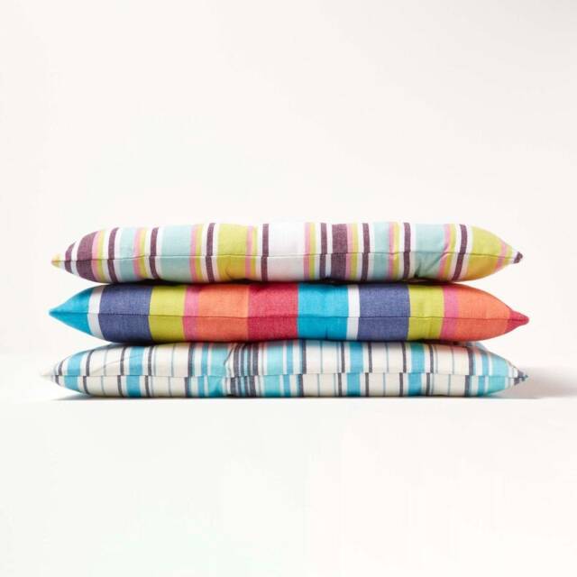 Stripe Seat Pad With Button Straps 100% Cotton, Dining Room Pad, Single & Pack Of 4 - image 1
