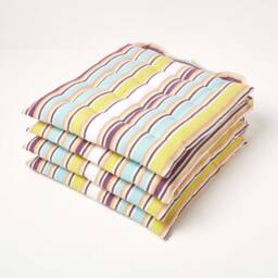 Stripe Seat Pad With Button Straps 100% Cotton, Dining Room Pad, Single & Pack Of 4 - thumbnail 2